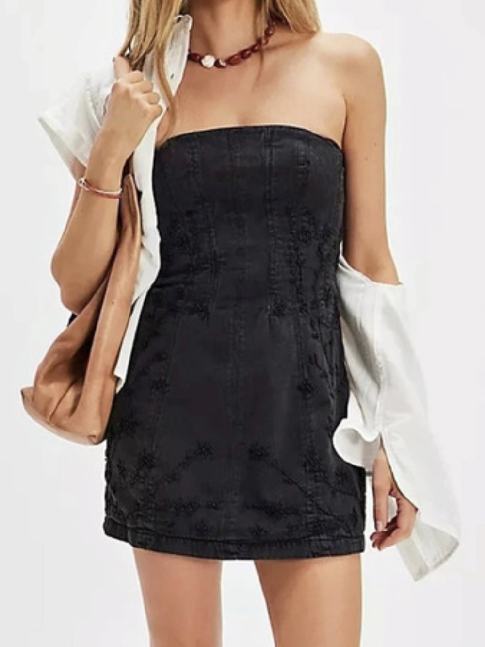 Free People Flower Patch Denim Mini Dress Black Size XS